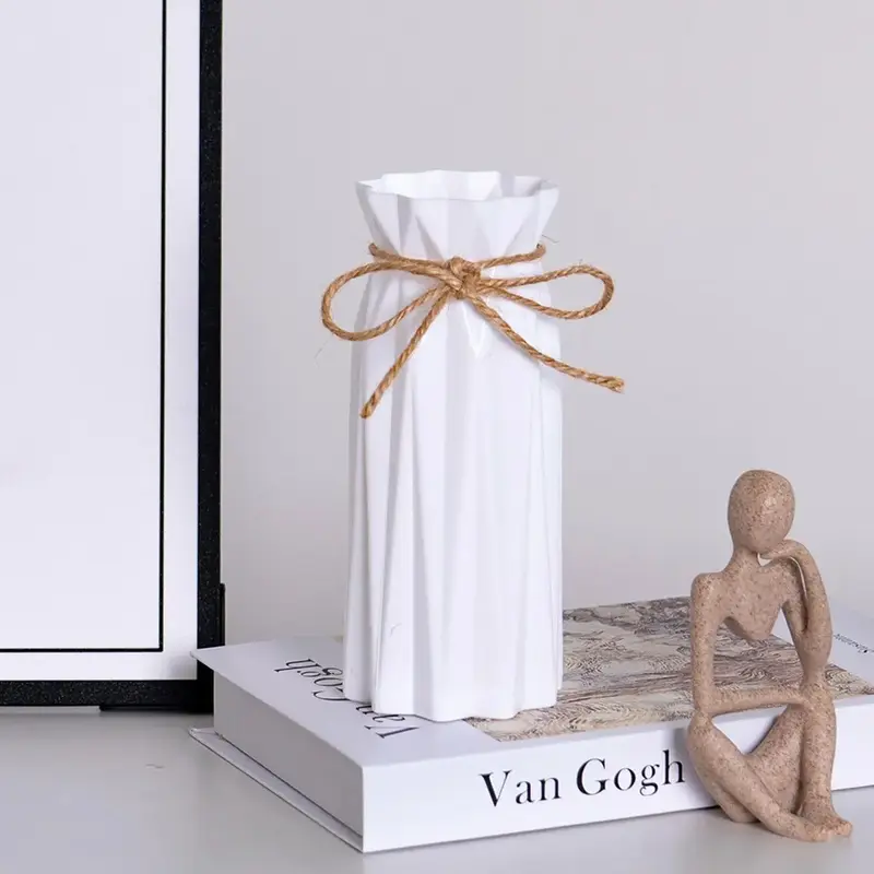 Faux Ceramic Plastic Vase, Creative DIY Summer Desktop Decoration, Geometric Origami Flower Arrangement Container, Home Decor...