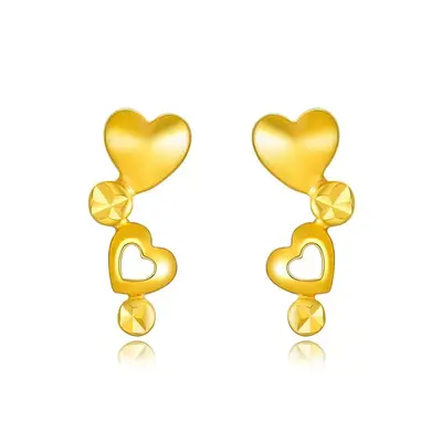 18K Yellow Gold Heart With Heart Stud Earrings For Women