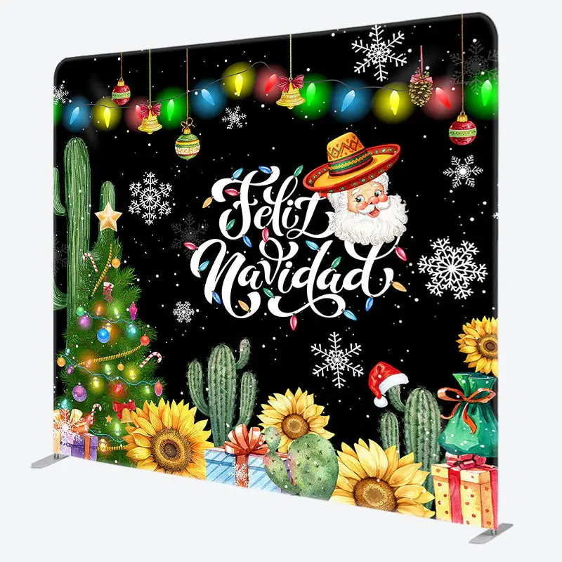 Aperturee Floral Cactus Tree Feliz Navidad Pillow Case Backdrop - Aperturee