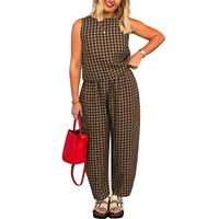 Women 2 Piece Sets Y2k Pj Outfits Sleeveless Crop Tank Tops and Wide Leg Pants Loungewear