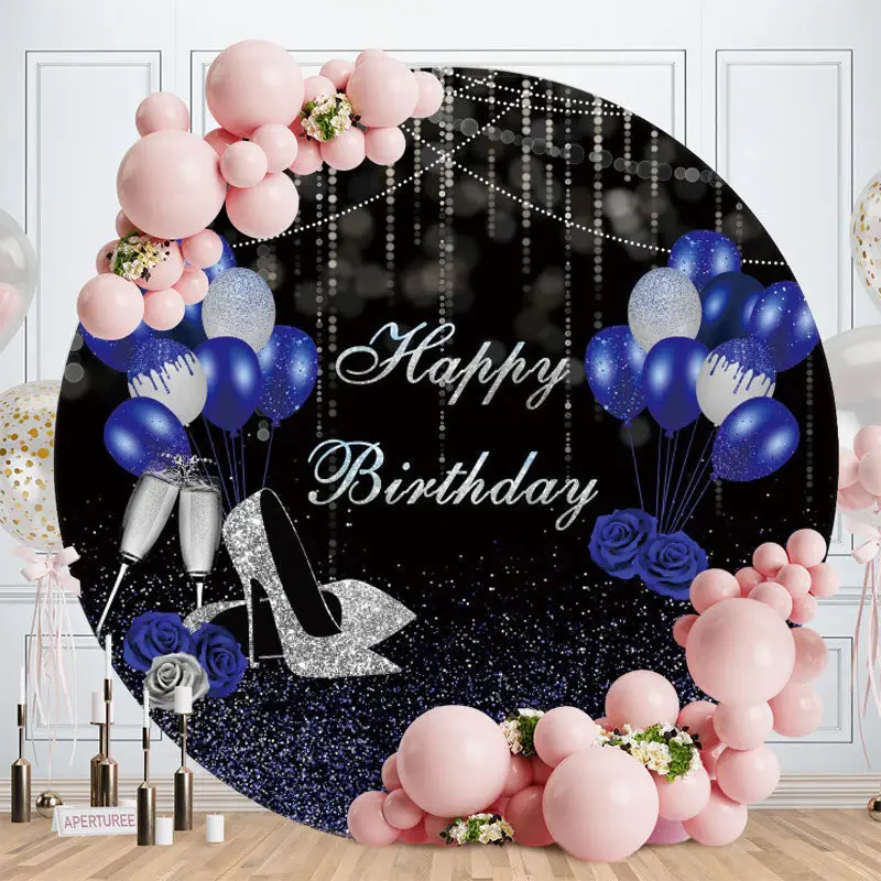 Aperturee Round Black White Marble Happy Birthday Backdrop | Circle Party Backdrop | Circle Birthday Backdrop Cover | Custom ...