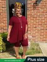 【Plus Size】 Two Counts Crew Neck Tee & Elastic Waist Shorts Set, Casual Curvy Short Sleeve T-Shirt & Shorts, Summer Ou...