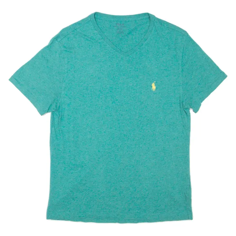 POLO RALPH LAUREN Mens T-Shirt Green V-Neck S
