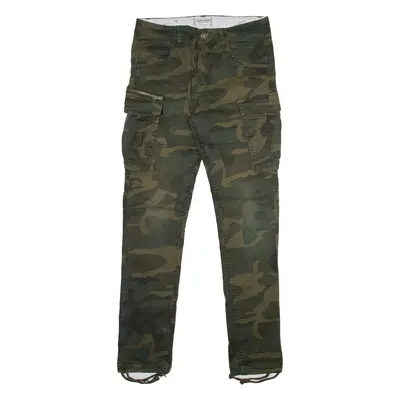 JACK AND JONES Camo Cargo Mens Trousers Green Slim Straight W28 L29