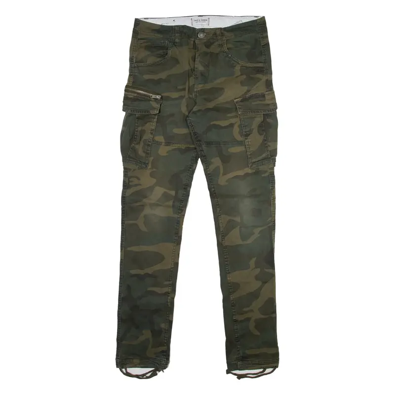 JACK AND JONES Camo Cargo Mens Trousers Green Slim Straight W28 L29