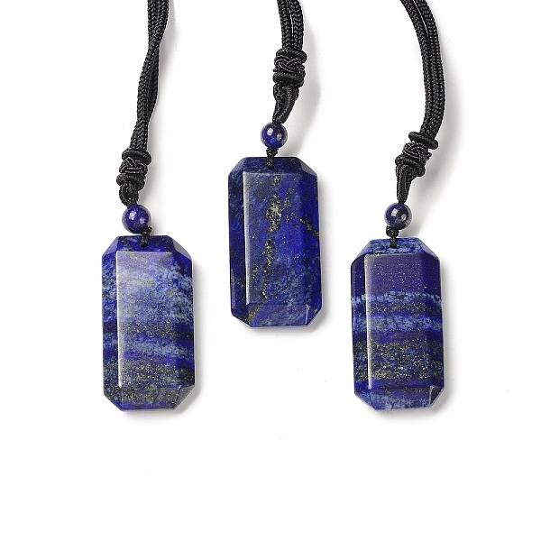 Natural Lapis Lazuli Rectangle Pendant Necklace with Nylon Cord for Women