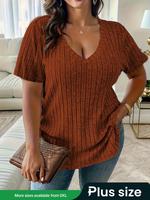 【 Plus Size】plain V Neck  Vneck Tee, Casual Cute Fits Short Sleeve T-shirt for Summer, Women's Plus Clothing for Daily We...