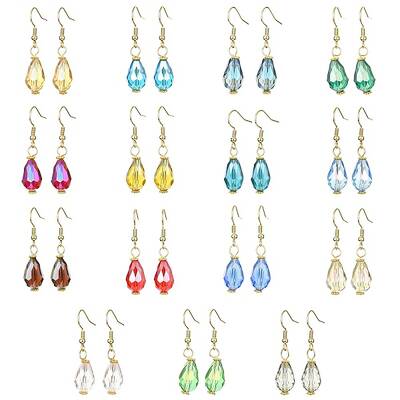15 Pair 15 Color Glass Teardrop Dangle Earrings