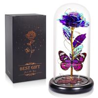 DEEMEI Memorial Day Gift Eternal Rose Flower Led Light Up Rose in Glass Dome with Butterfly for Mom Girlfriend Grandma Daught...
