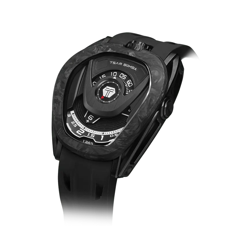 TSAR BOMBA Men's Reactor Series Automatic Mechanical Watch | Carbon Fiber Black | Wandering Hour Satellite Display | Waterpro...