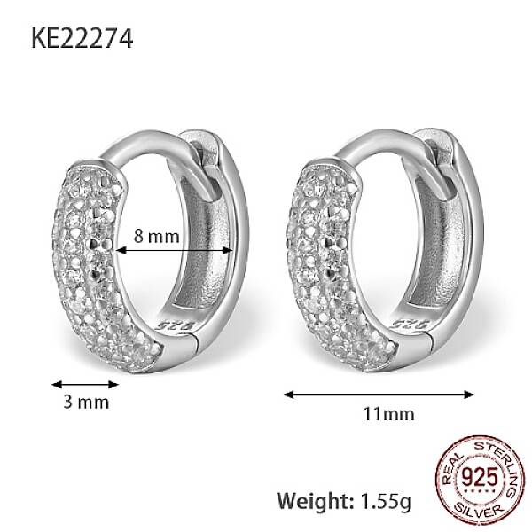 Anti-Tarnish Rhodium Plated 925 Sterling Sliver Micro Pave Cubic Zirconia Hoop Earrings