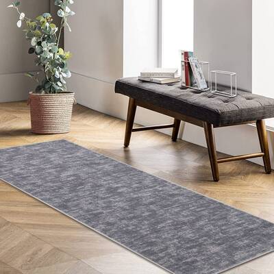 Garvee Solid Grey 2x6 Hallway Runner Rug Machine Washable Low Pile Non Slip Sturdy High Quality Pet Friendly Grey for Living ...