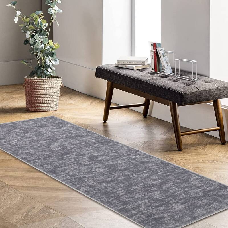 Garvee Solid Grey 2x6 Hallway Runner Rug Machine Washable Low Pile Non Slip Sturdy High Quality Pet Friendly Grey for Living ...