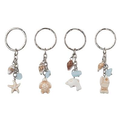 Synthetic Turquoise & Shell Pendant Keychain