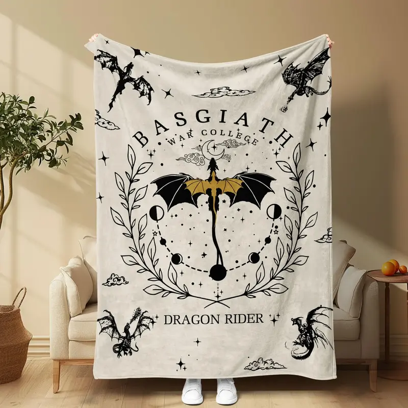 Basgiath War College Dragon Rider Blanket, Fourth Wing Inspired Fantasy Throw Blanket,Dragon Pattern Blanket, Cozy Flannel Fl...