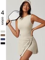 Women's Solid Knot Wrap Sports Tank Romper, Casual Round Neck Romper for Summer, Ladies Sportswear for Indoor Outdoor Wear, ...