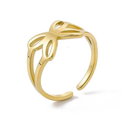 Ion Plating(IP) 304 Stainless Steel Hollow Butterfly Open Cuff Ring for Women