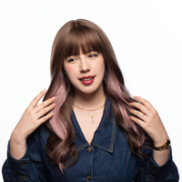 25-Inch Chestnut Brown (Light Pink Underlights) Wavy Ends Synthetic Wig | 【Heat Resistant】【Cap Included】 | #16