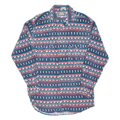 AMERICAN COMPANY Mens Flannel Shirt Blue Crazy Pattern Long Sleeve L