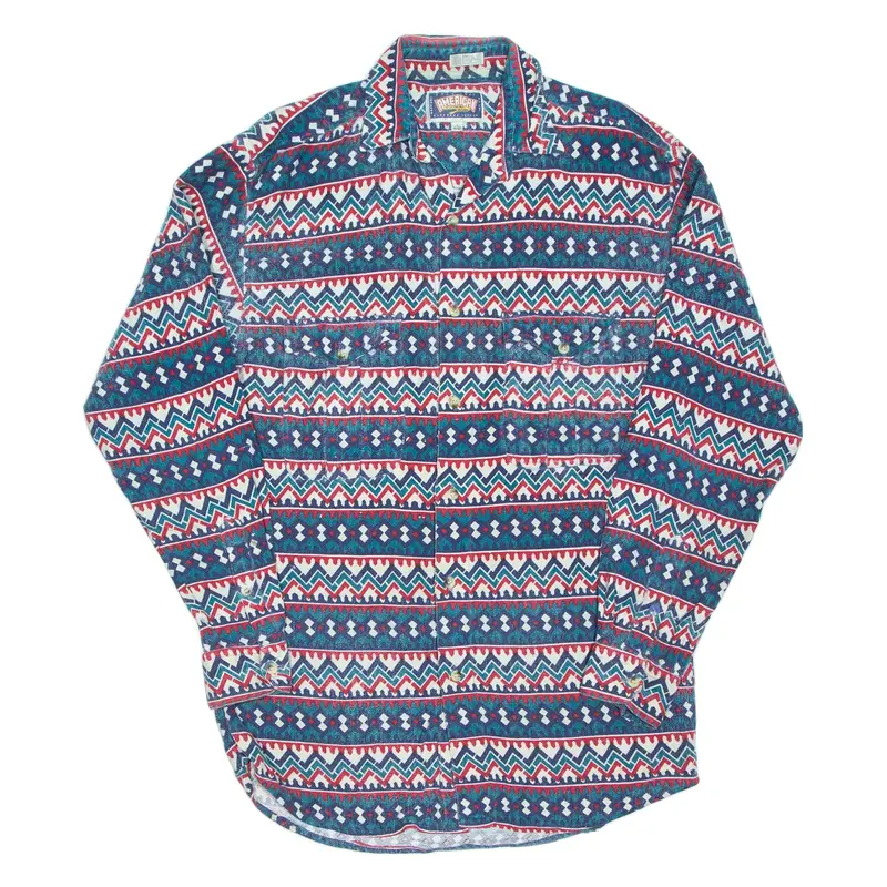 AMERICAN COMPANY Mens Flannel Shirt Blue Crazy Pattern Long Sleeve L