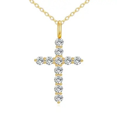 14K Gold Cubic Zirconia Cross Pendant Necklace