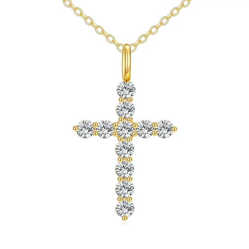 14K Gold Cubic Zirconia Cross Pendant Necklace