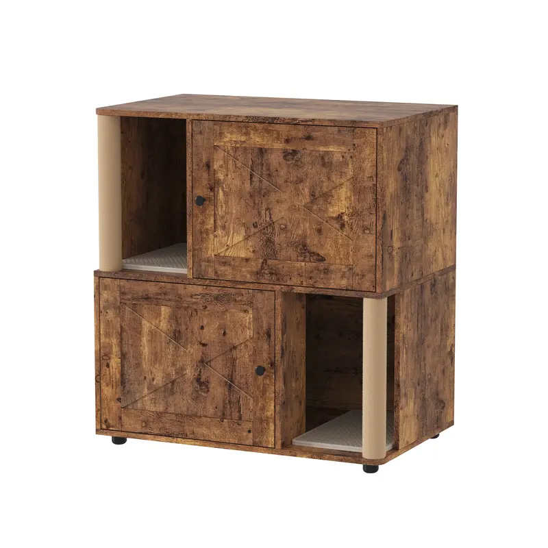 Garvee Double Cat Litter Box Enclosure Furniture for 2 Cats – Modern 2-Tier Wooden Cabinet with Hidden Odor Control, Markin...