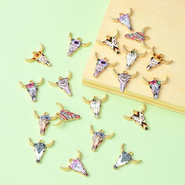 20Pcs 10 Styles Printed Alloy Pendants
