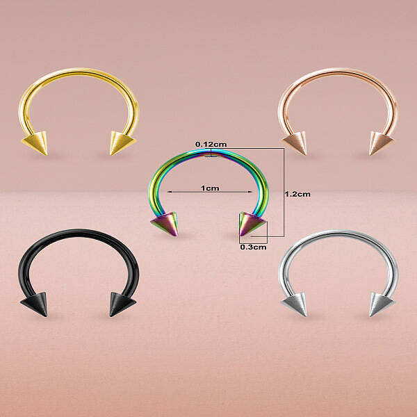 5Pcs 316L Surgical Stainless Steel Spike Circular/Horseshoe Barbell Nose Rings
