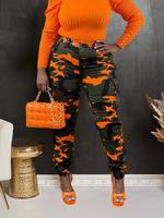 Women's Camo Print Button Fly Cargo Pants, Casual Pocket Design Trousers for Daily Wear, Ladies Bottoms for Fall & Winter, Wo...