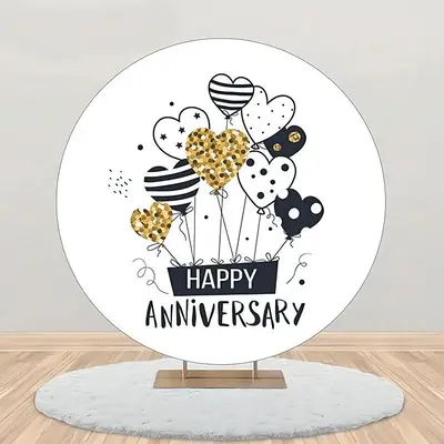 Heart Balloon Stripe Star Round Anniversary Backdrop - Aperturee