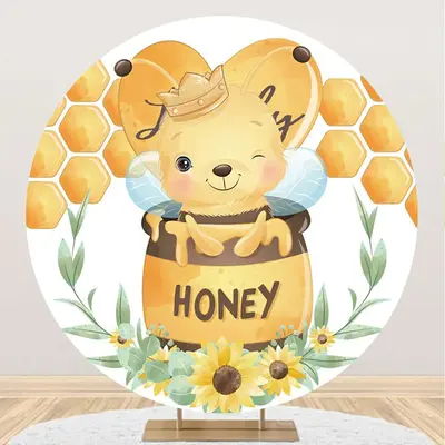 Round Little Bee Honeycomb Floral Birthday Backdrop