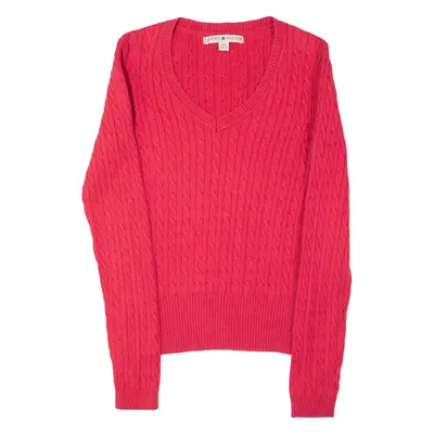 TOMMY HILFIGER Jumper Pink Cable Knit V-Neck Mens S