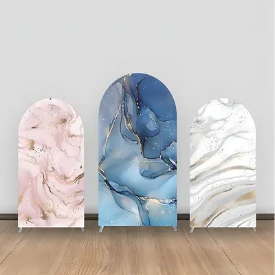 Luxury Blue Pink White Gold Marble Arch Backdrop Kit - Aperturee