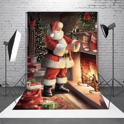 Santa Fireplace Gift Pack Photo Christmas Backdrop - Aperturee
