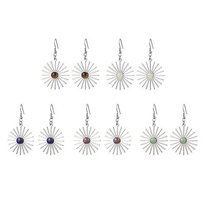 Star 201 Stainless Steel Natural Gemstone Dangle Earrings for Women