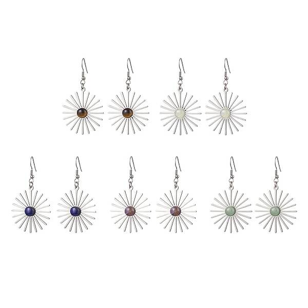 Star 201 Stainless Steel Natural Gemstone Dangle Earrings for Women