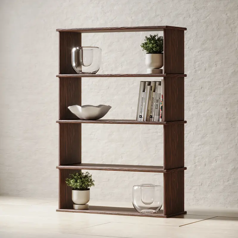 Four row bookshelf in walnut