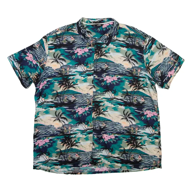 JOHN ADAMS Mens Hawaiian Shirt Blue Crazy Pattern 2XL