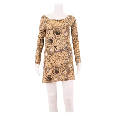 FRENCH CONNECTION Womens Mini Dress Beige Crazy Pattern Long Sleeve Short UK 8