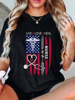 100% Cotton American Flag Nurse Day Gifts, Week Gift Nurse, Nurse's Day T-Shirt