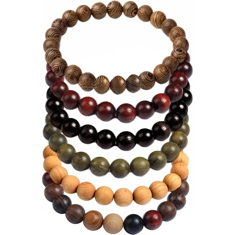 Handmade Wooden Prayer Beaded Bracelet for Men Women Tibetan Buddhist Meditation Mala Beaded Stretch Bracelet Bangle