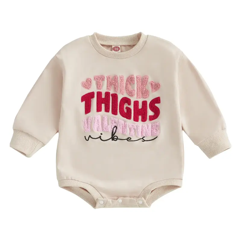 Newborn Baby Girls Valentines day Clothes Long Sleeve Crewneck Letter Embroidery  Sweatshirt Romper  Outfit