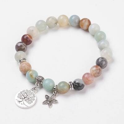 Natural Flower Amazonite Stretch Bracelets
