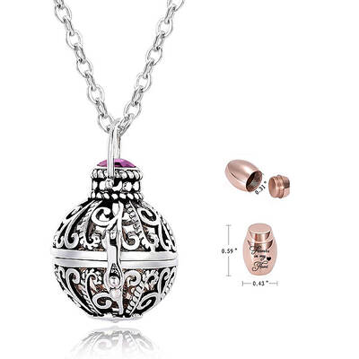 Stainless Steel Round Urn Ashes Pendant Necklace
