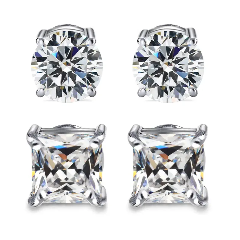 Cassieca 2 Pairs Stainless Steel Magnetic Stud Earrings for Men & Women, Non-Piercing CZ 5-8MM, Durable & Hypoallergenic Jewe...