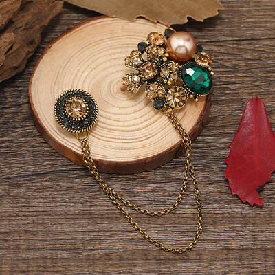 Creative Camellia Retro Alloy Hanging Chain Brooch