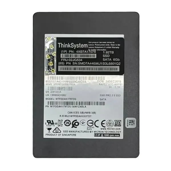 4XB7A17078 Lenovo 1.92TB SATA 6Gb/s Hot-Swappable 2.5-Inch Solid State Drive