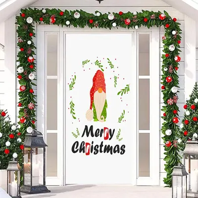White Little Elf Simple Merry Christmas Door Cover - Aperturee