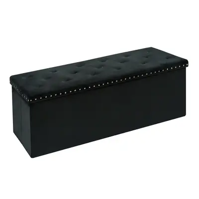 B FSOBEIIALEO Velvet Storage Bench Ottoman with Upholstered Rectangle Ottoman with Lift-Off Lid,Black Color Decoration,Living...